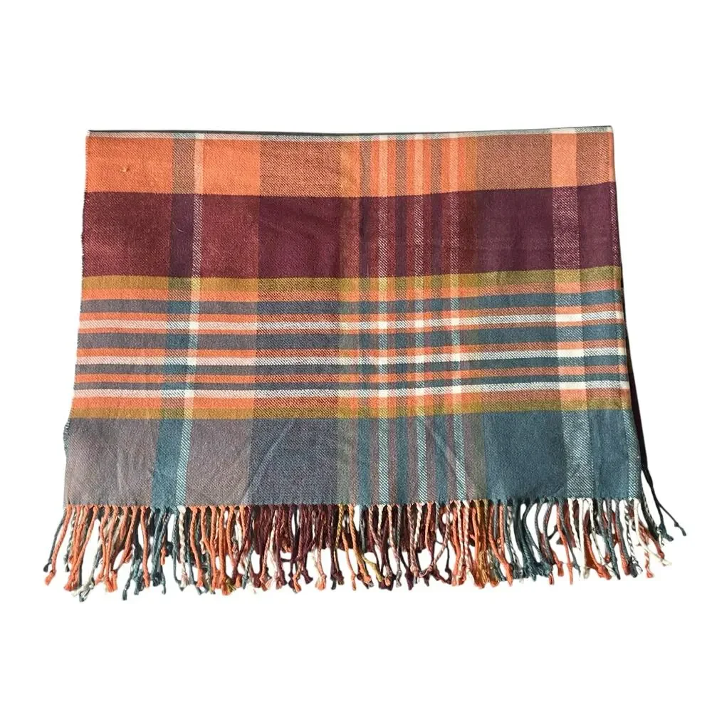 NEW Southern Living Fleecy Plaid Throw Blanket Fringed Cabincore Southwest Fall